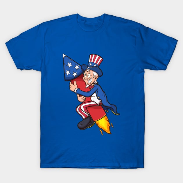 Uncle Sam Riding Firework T-Shirt by TheMaskedTooner